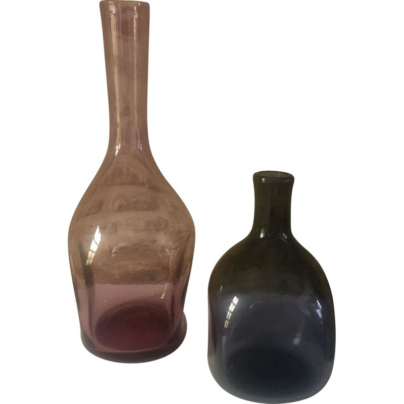 Pair of vintage blown glass bottles by Claude Morin 1960s