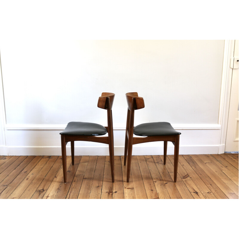 Série de 4 chaises scandinaves vintage en teck de H.W. Klein 1960
