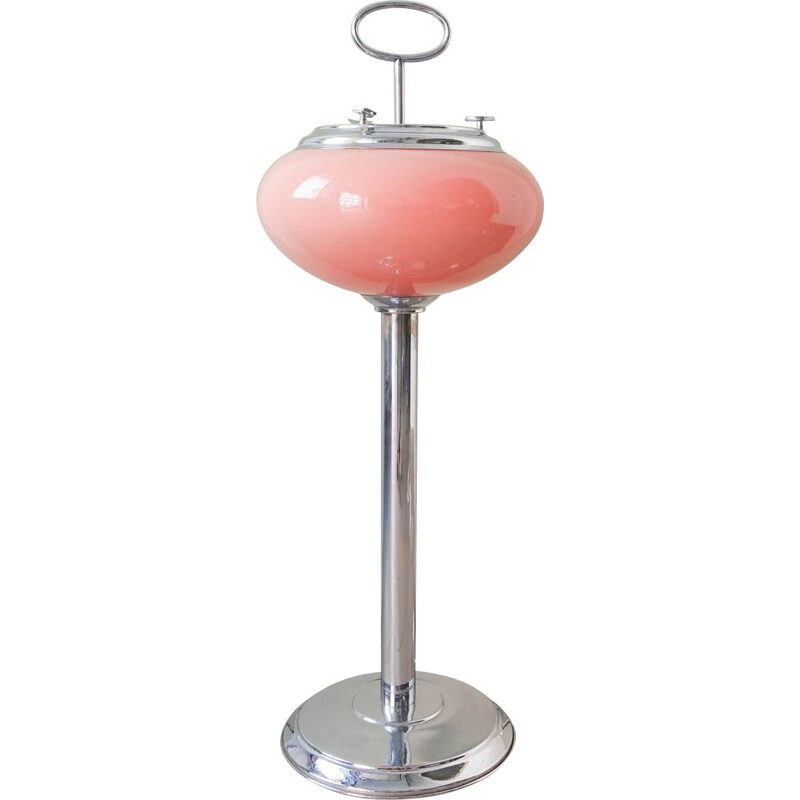 Lampe cendrier vintage en verre opalin rose Portugal 1960