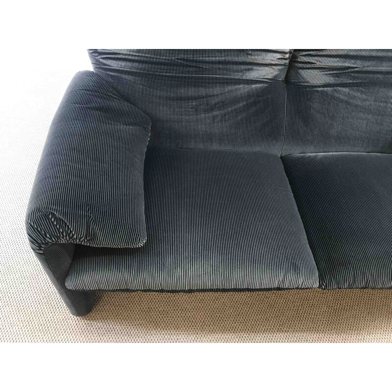 Vintage sofa Cassina Maralunga 2 seater  by Vico Magistretti in dark grey striped fabric
