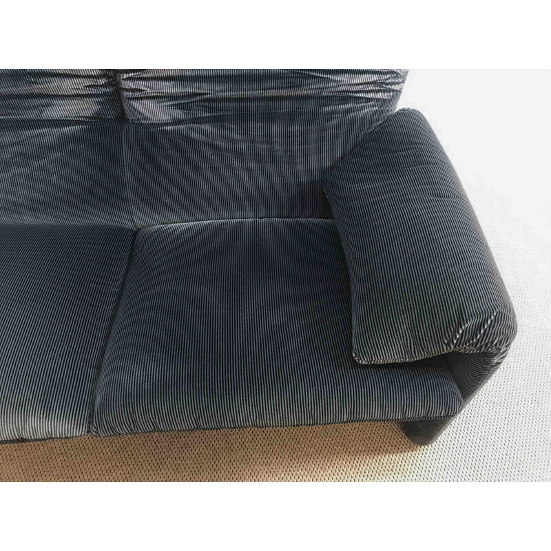 Vintage sofa Cassina Maralunga 2 seater  by Vico Magistretti in dark grey striped fabric