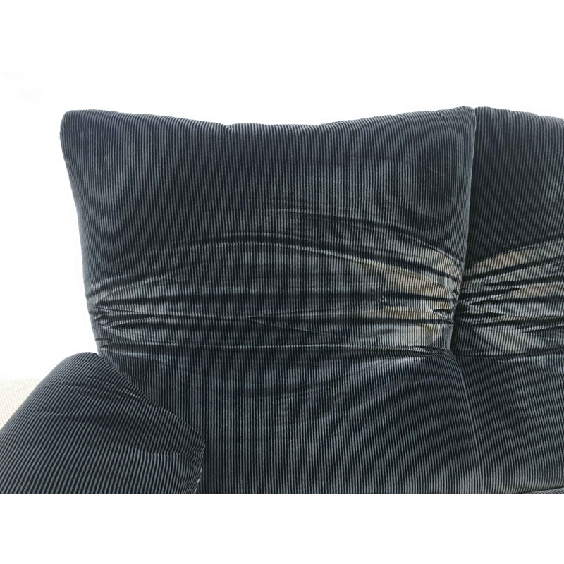 Vintage sofa Cassina Maralunga 2 seater  by Vico Magistretti in dark grey striped fabric