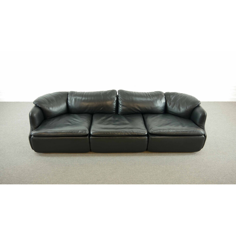 Vintage sectional sofa confidential in black leather by Alberto Rosselli for Saporiti 1972s