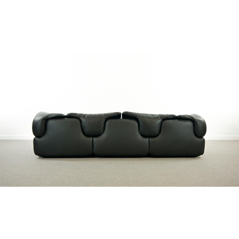 Vintage sectional sofa confidential in black leather by Alberto Rosselli for Saporiti 1972s