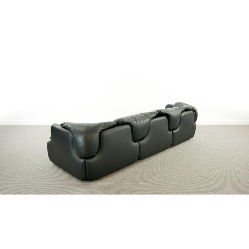 Vintage sectional sofa confidential in black leather by Alberto Rosselli for Saporiti 1972s