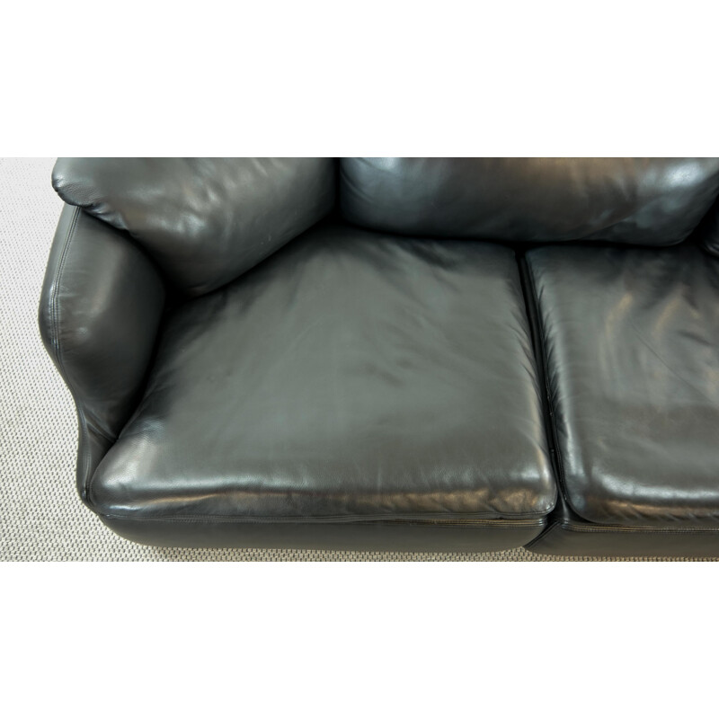 Vintage sectional sofa confidential in black leather by Alberto Rosselli for Saporiti 1972s