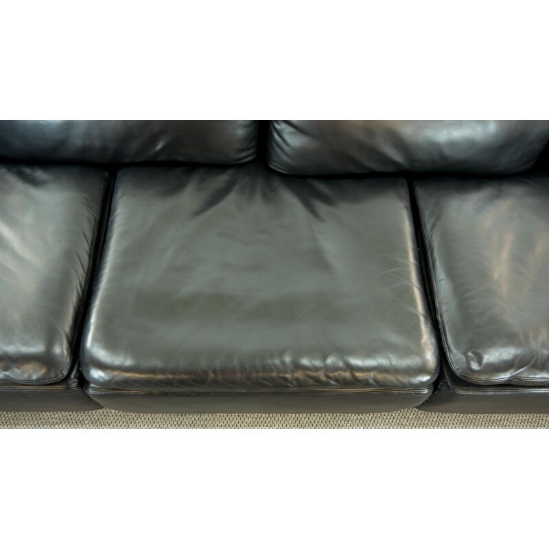 Vintage sectional sofa confidential in black leather by Alberto Rosselli for Saporiti 1972s