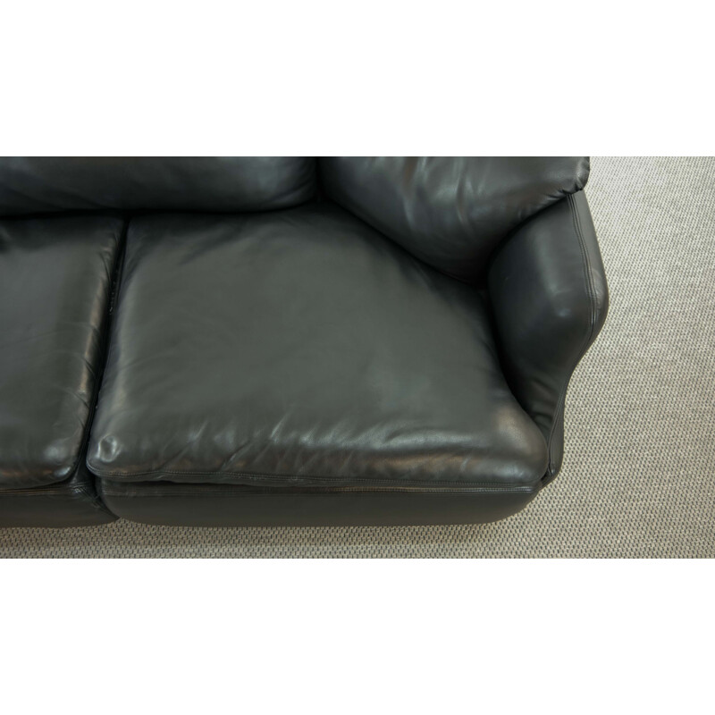 Vintage sectional sofa confidential in black leather by Alberto Rosselli for Saporiti 1972s