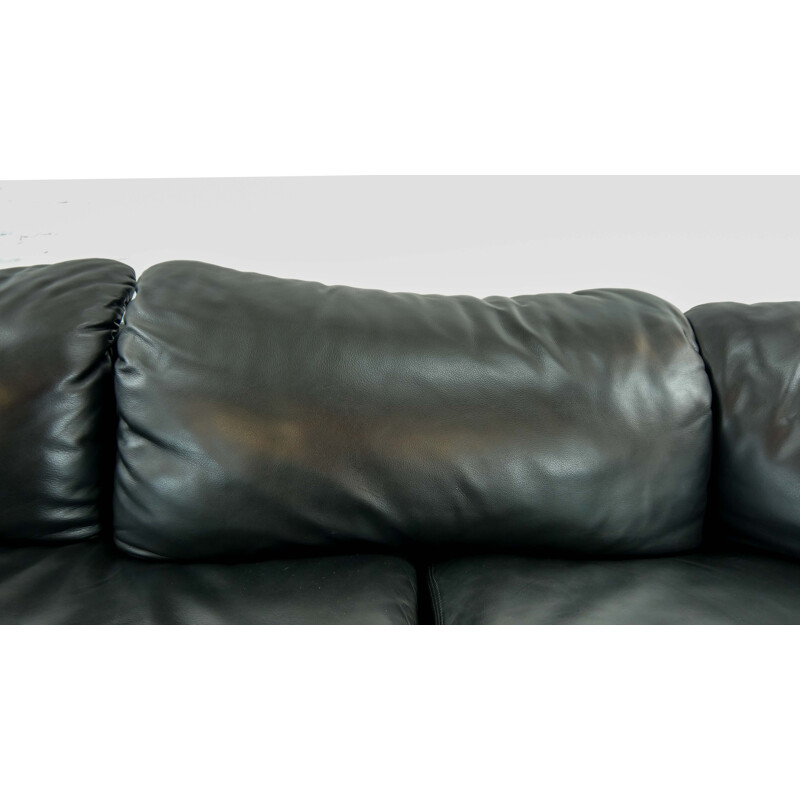 Vintage sectional sofa confidential in black leather by Alberto Rosselli for Saporiti 1972s