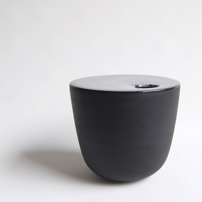 Vase vintage en céramique noir et blanc par Antonio Lampecco