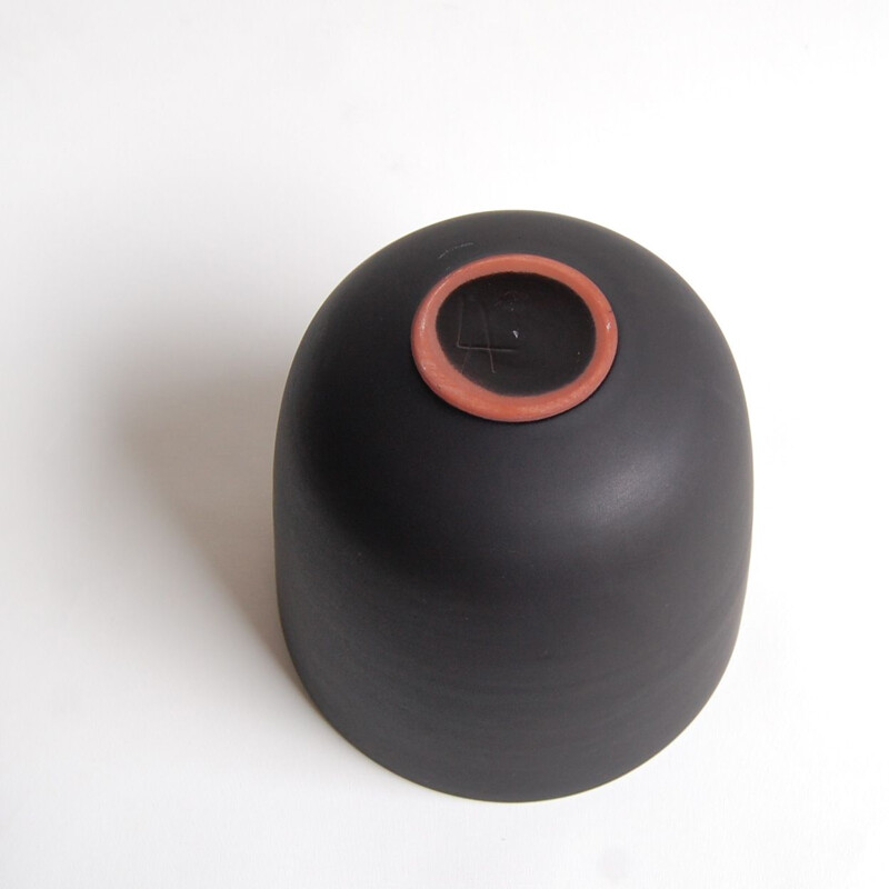 Vintage black and white ceramic vase by Antonio Lampecco