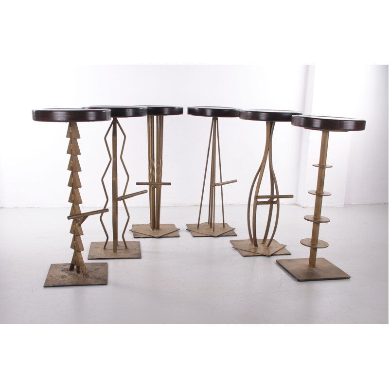 Lot de 6 tabourets de bar vintage en métal brutalistes 