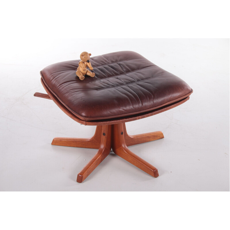 Vintage teak and leather footrest by Berg 1970s