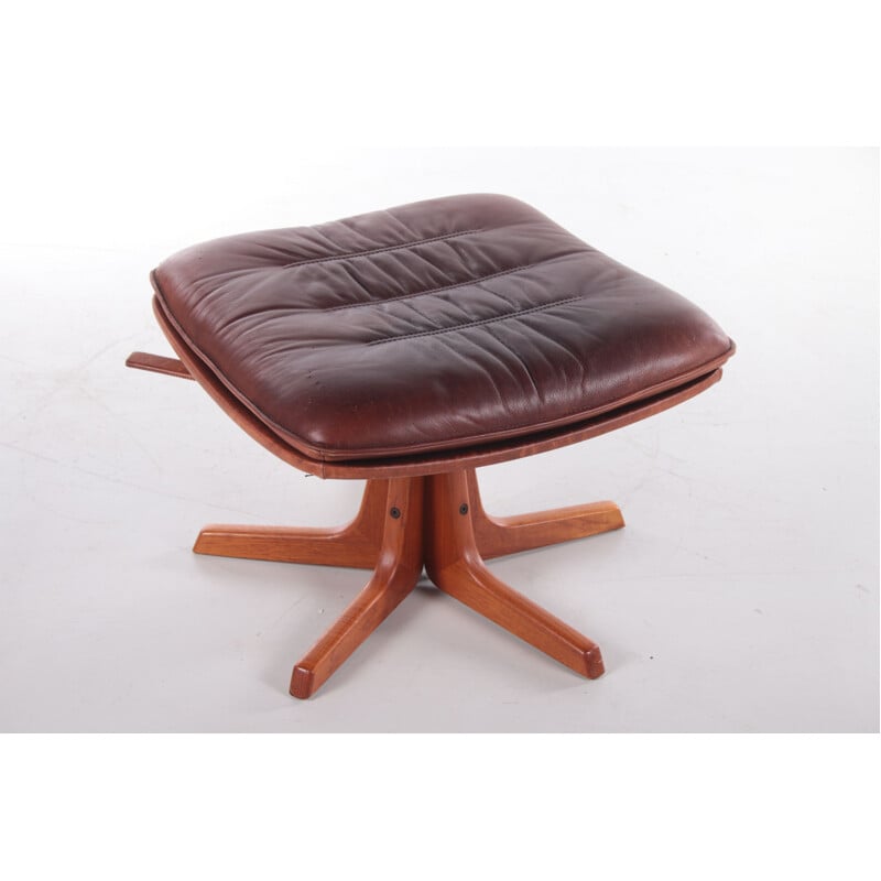 Vintage teak and leather footrest by Berg 1970s