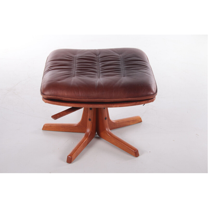 Vintage teak and leather footrest by Berg 1970s