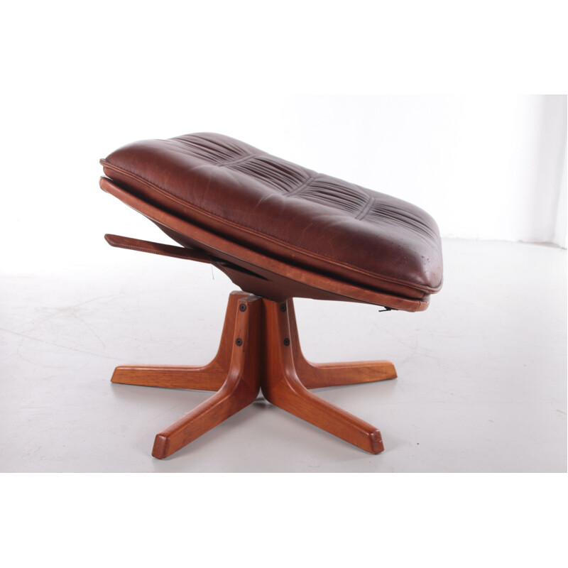 Vintage teak and leather footrest by Berg 1970s