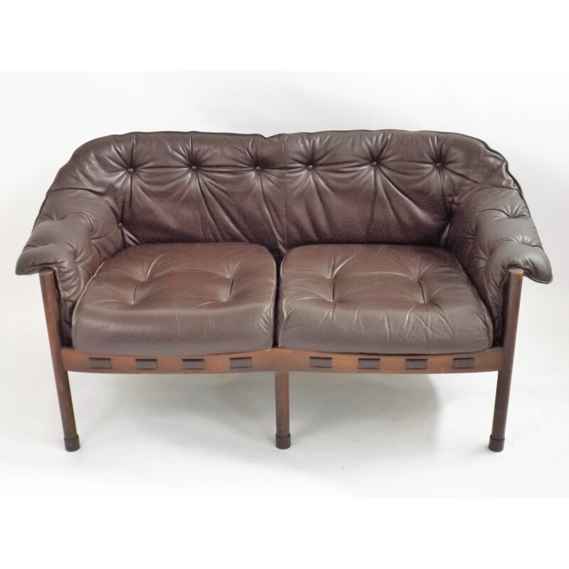 Coja 2 seater sofa in brown leather, Arne NORELL - 1970s