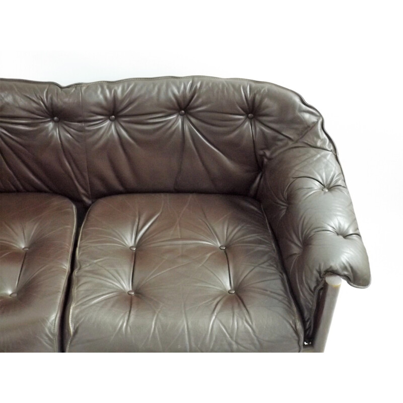 Coja 2 seater sofa in brown leather, Arne NORELL - 1970s