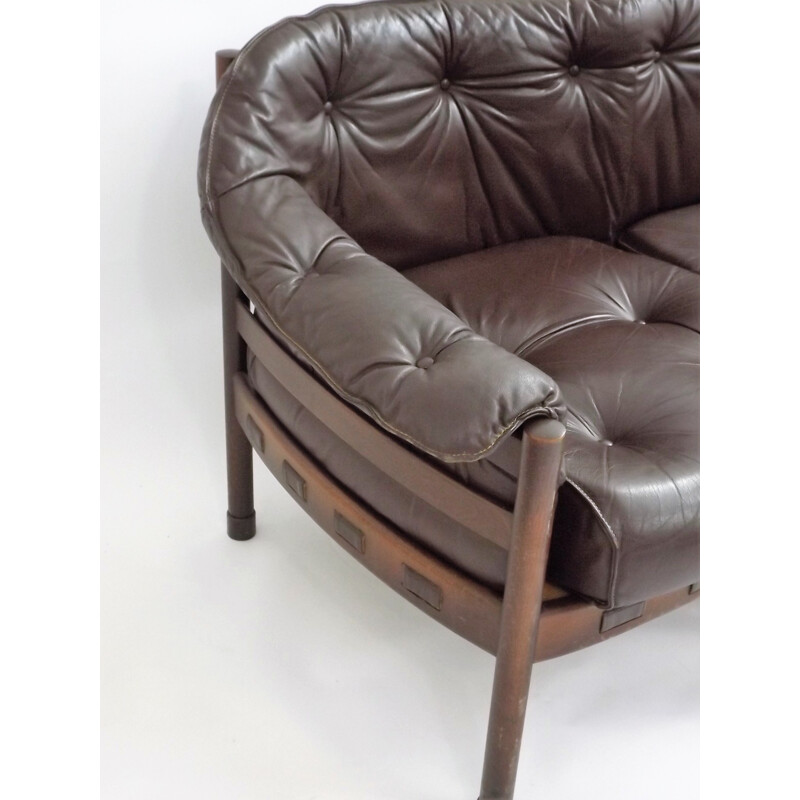 Coja 2 seater sofa in brown leather, Arne NORELL - 1970s