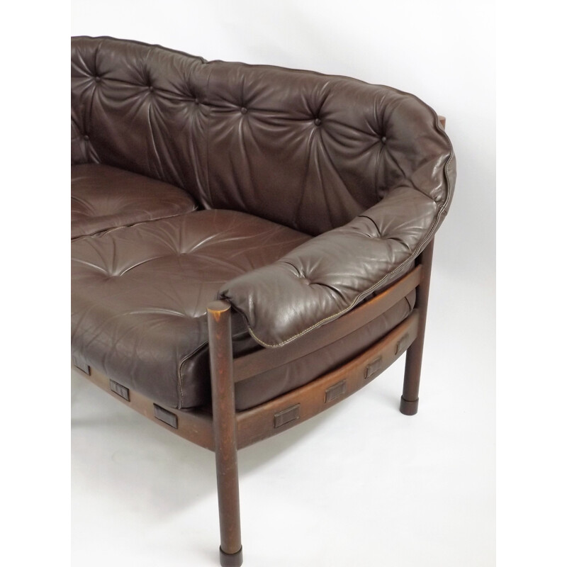 Coja 2 seater sofa in brown leather, Arne NORELL - 1970s