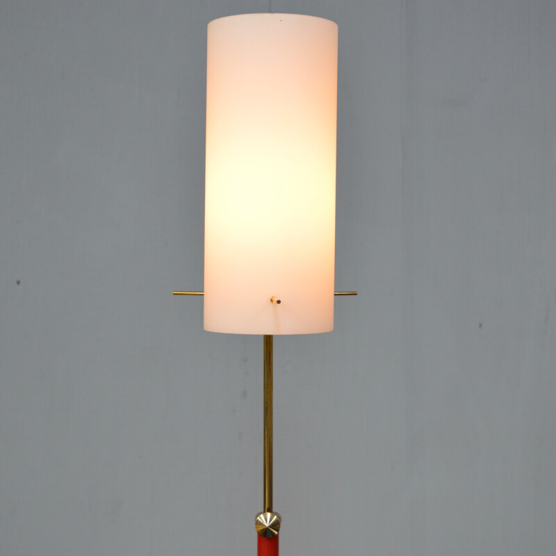 Italian tripod floor lamp in brass and opaline - 1950s