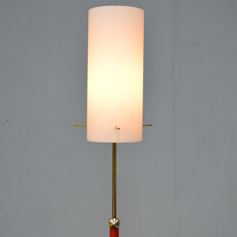 Vintage tripod floor lamp in metal and opaline, Italy 1950