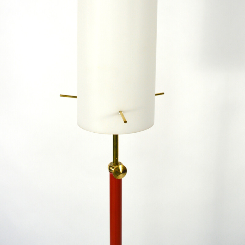 Lámpara de pie trípode vintage en metal y opalina, Italia 1950