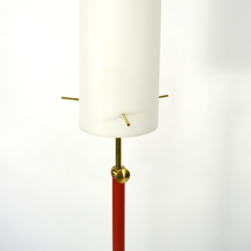 Vintage tripod floor lamp in metal and opaline, Italy 1950