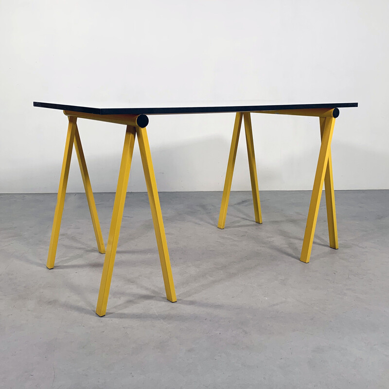 Vintage yellow trestle desk by Rodney Kinsman for Bieffeplast 1980s