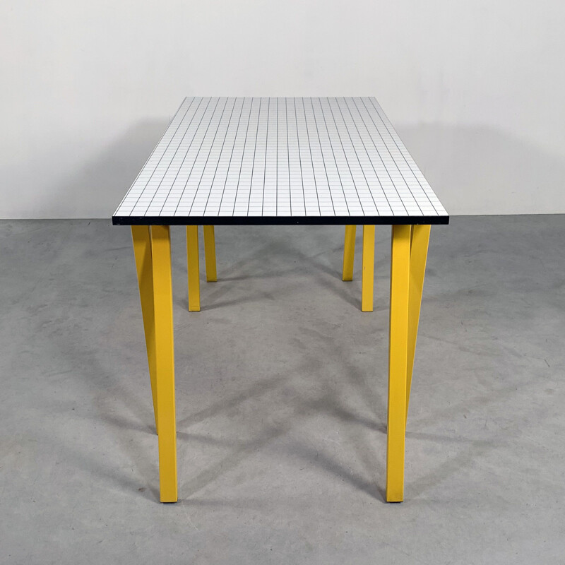 Vintage yellow trestle desk by Rodney Kinsman for Bieffeplast 1980s