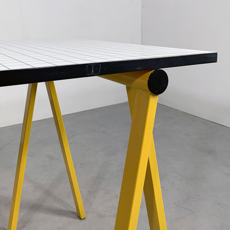 Vintage yellow trestle desk by Rodney Kinsman for Bieffeplast 1980s