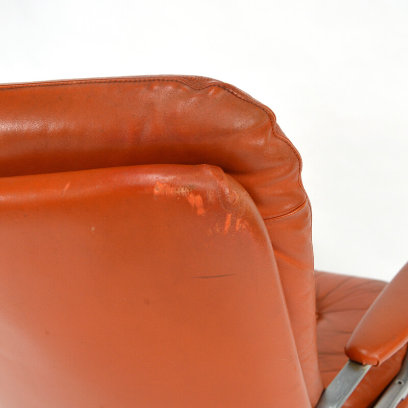 Strässle swivel desk chair in orange leather and aluminium, Andre VANDENBEUCK - 1960s