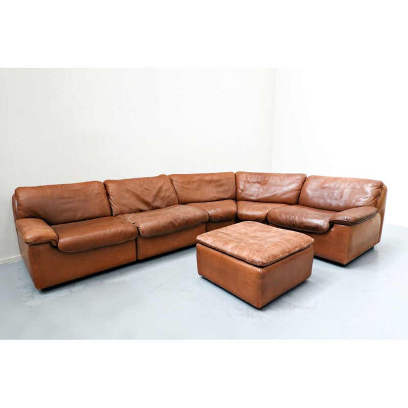 Vintage cognac leather modular sofa by De Sede 1970