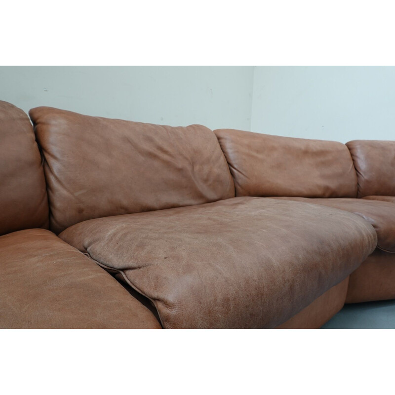 Vintage cognac leather modular sofa by De Sede 1970