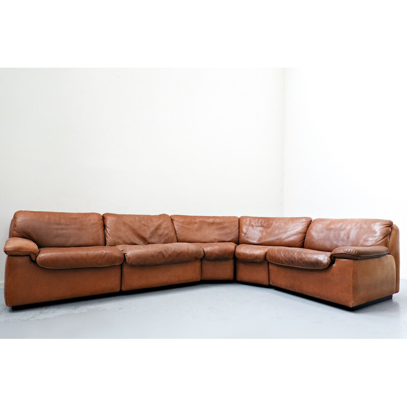 Vintage cognac leather modular sofa by De Sede 1970