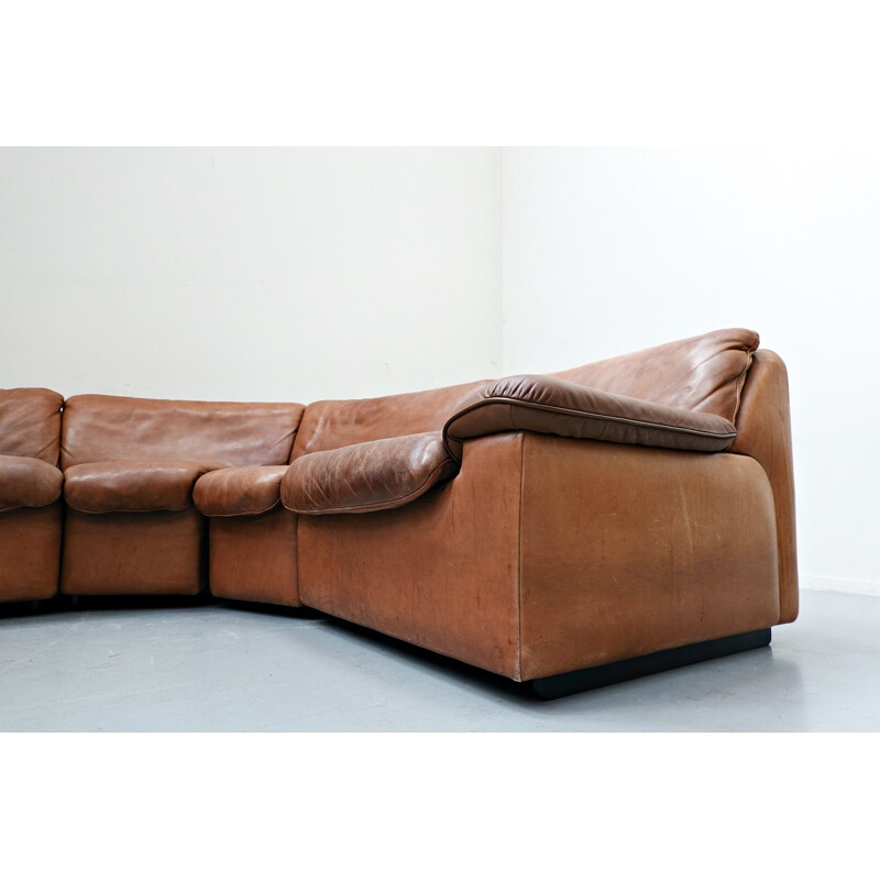 Vintage cognac leather modular sofa by De Sede 1970