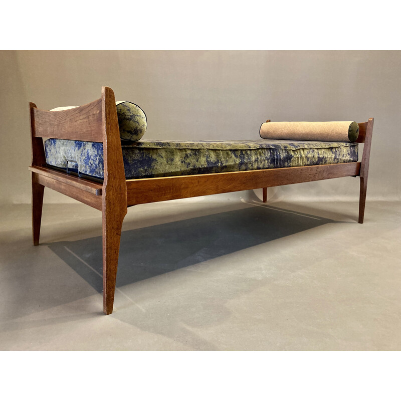 Vintage oak velvet and cork sofa bed 1950s