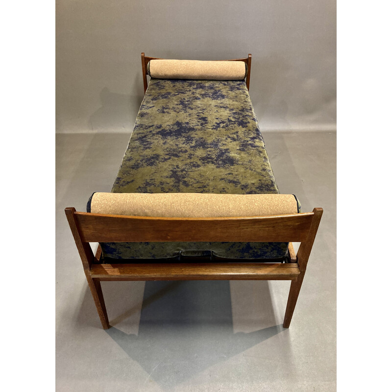 Vintage oak velvet and cork sofa bed 1950s