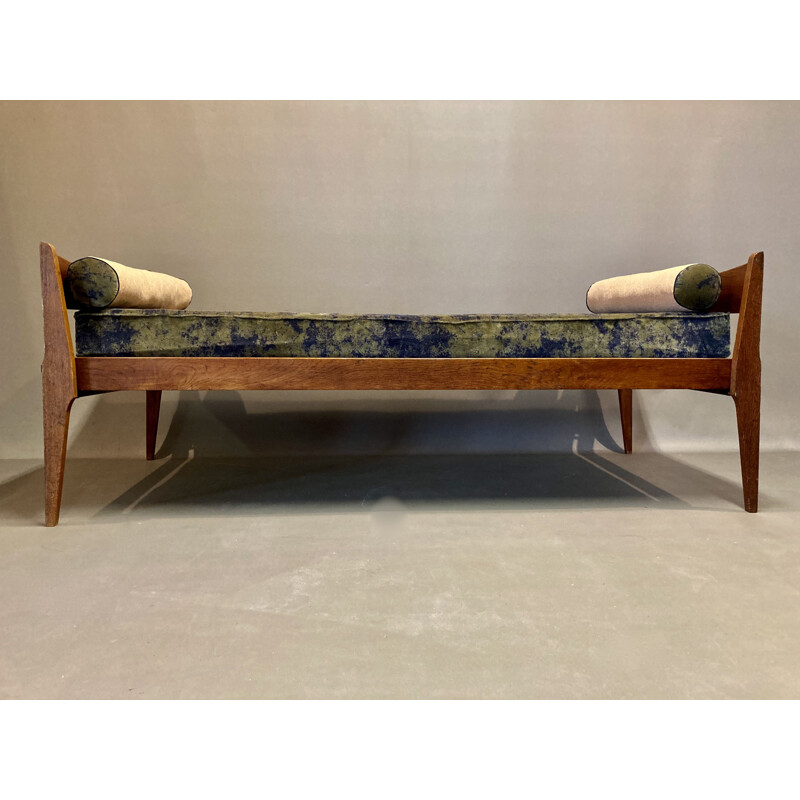 Vintage oak velvet and cork sofa bed 1950s