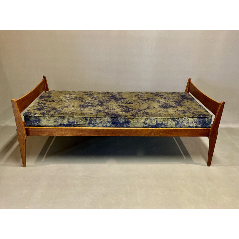 Vintage oak velvet and cork sofa bed 1950s