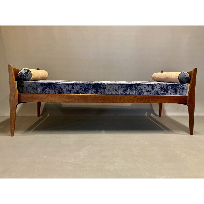 Vintage oak velvet and cork sofa bed 1950s