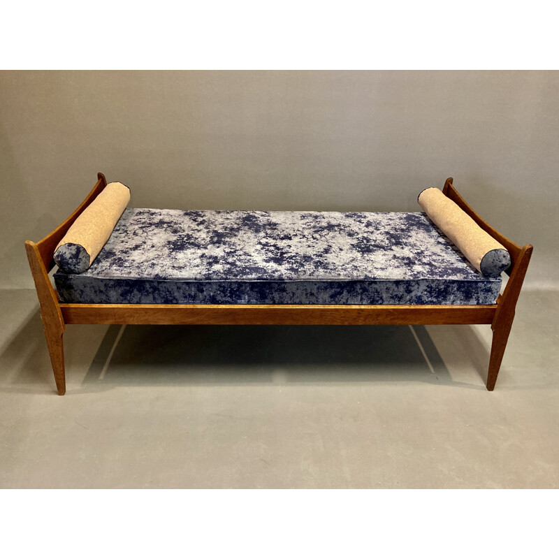 Vintage oak velvet and cork sofa bed 1950s