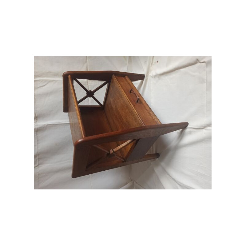 Vintage bedside table in solid oak by Jacques Adnet 1950