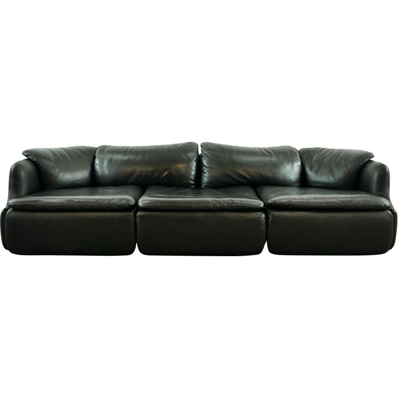 Vintage sectional sofa confidential in black leather by Alberto Rosselli for Saporiti 1972s