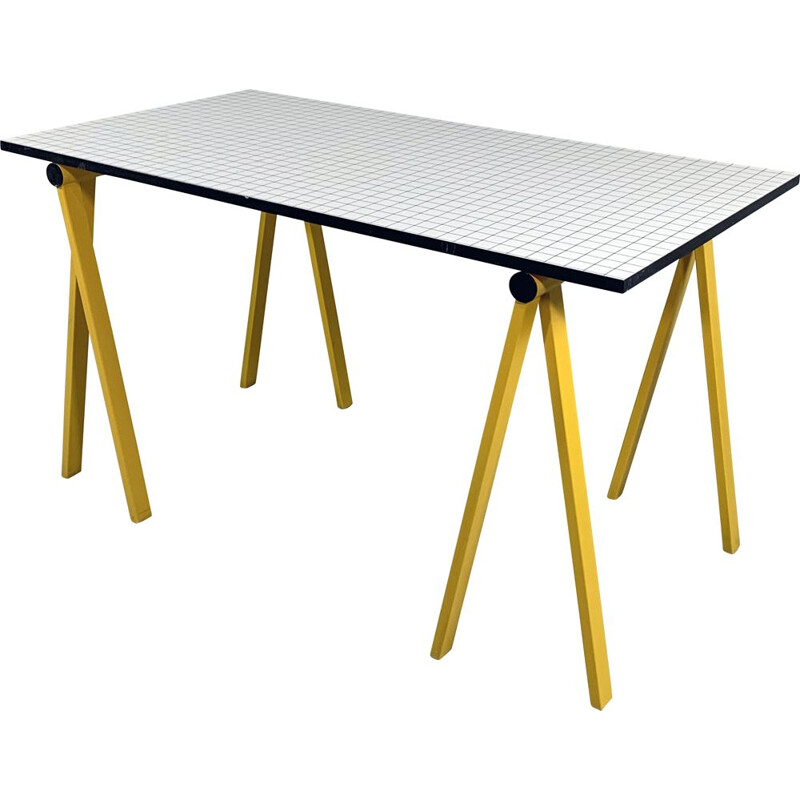 Vintage yellow trestle desk by Rodney Kinsman for Bieffeplast 1980s