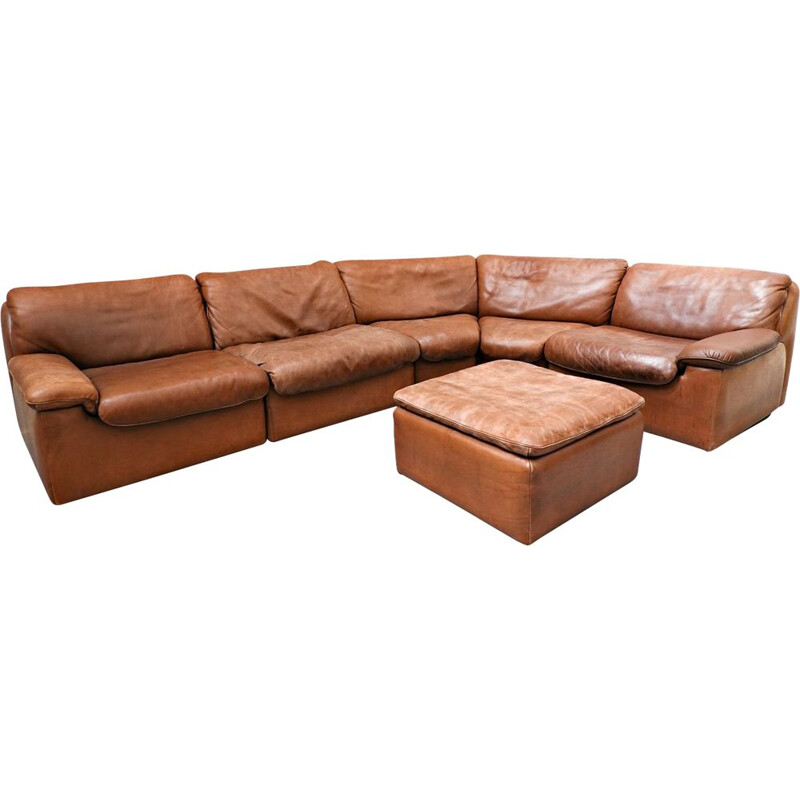 Vintage cognac leather modular sofa by De Sede 1970