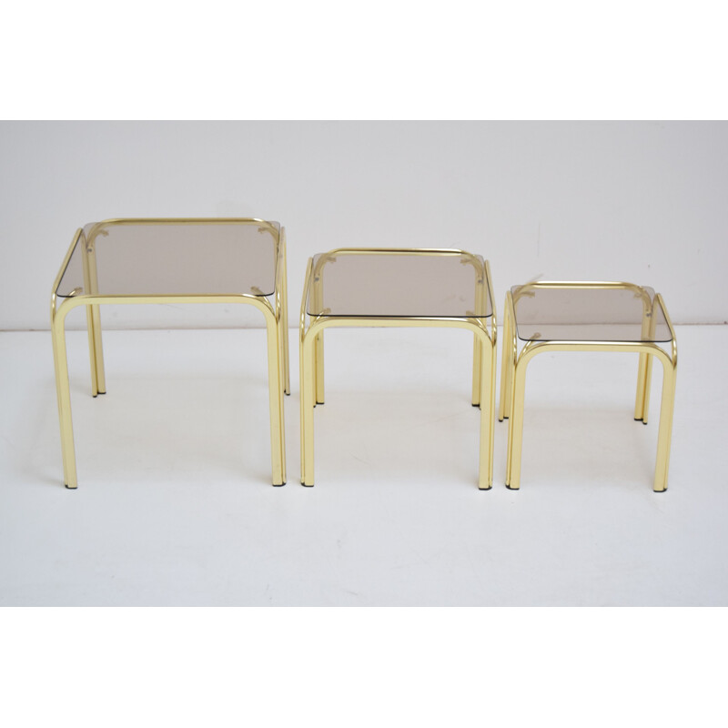 Vintage brass nesting tables, Czechoslovakia 1990