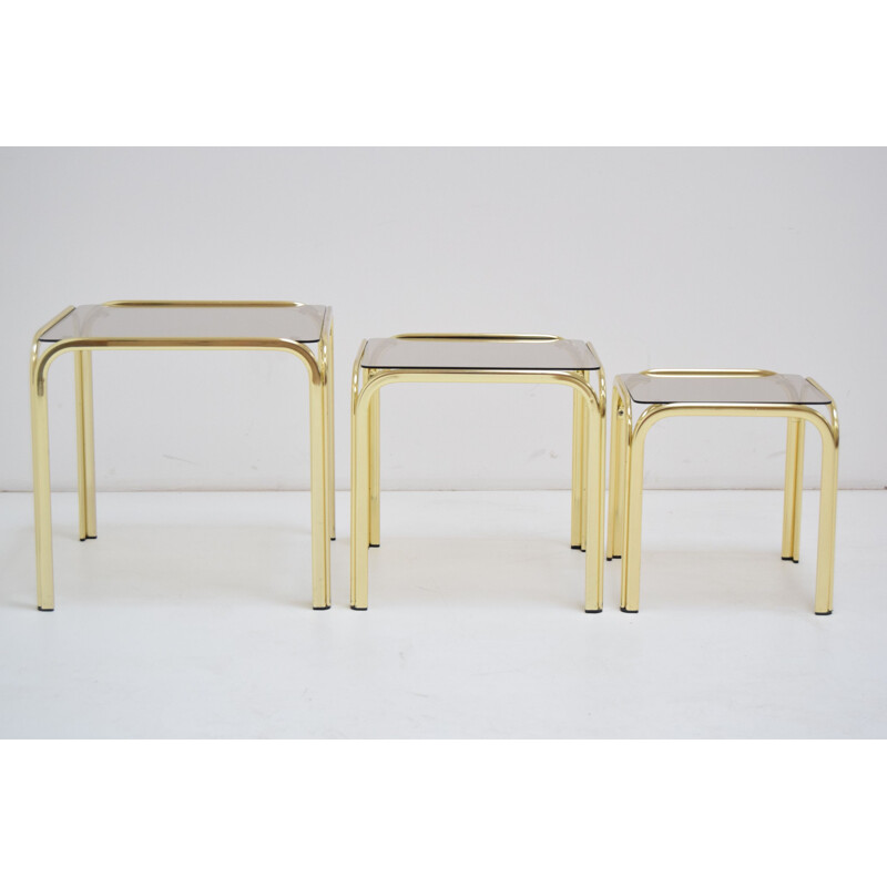 Vintage brass nesting tables, Czechoslovakia 1990