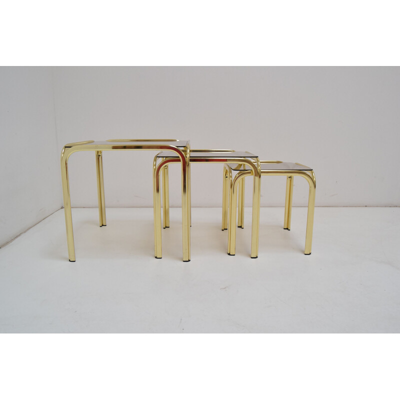 Vintage brass nesting tables, Czechoslovakia 1990