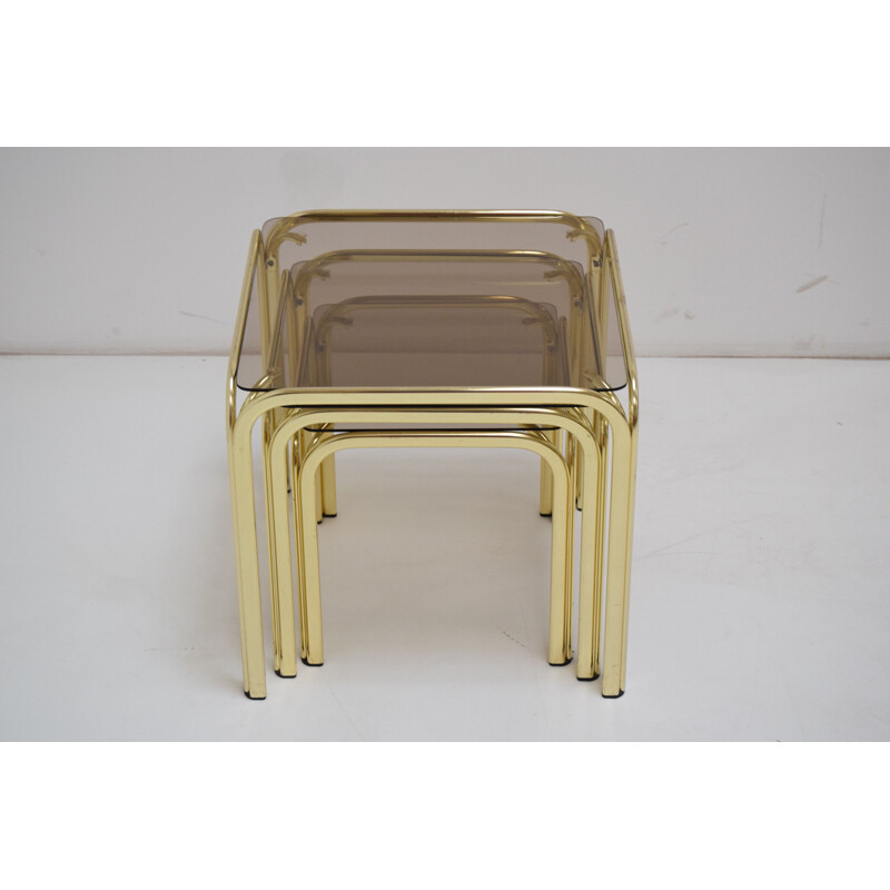 Vintage brass nesting tables, Czechoslovakia 1990